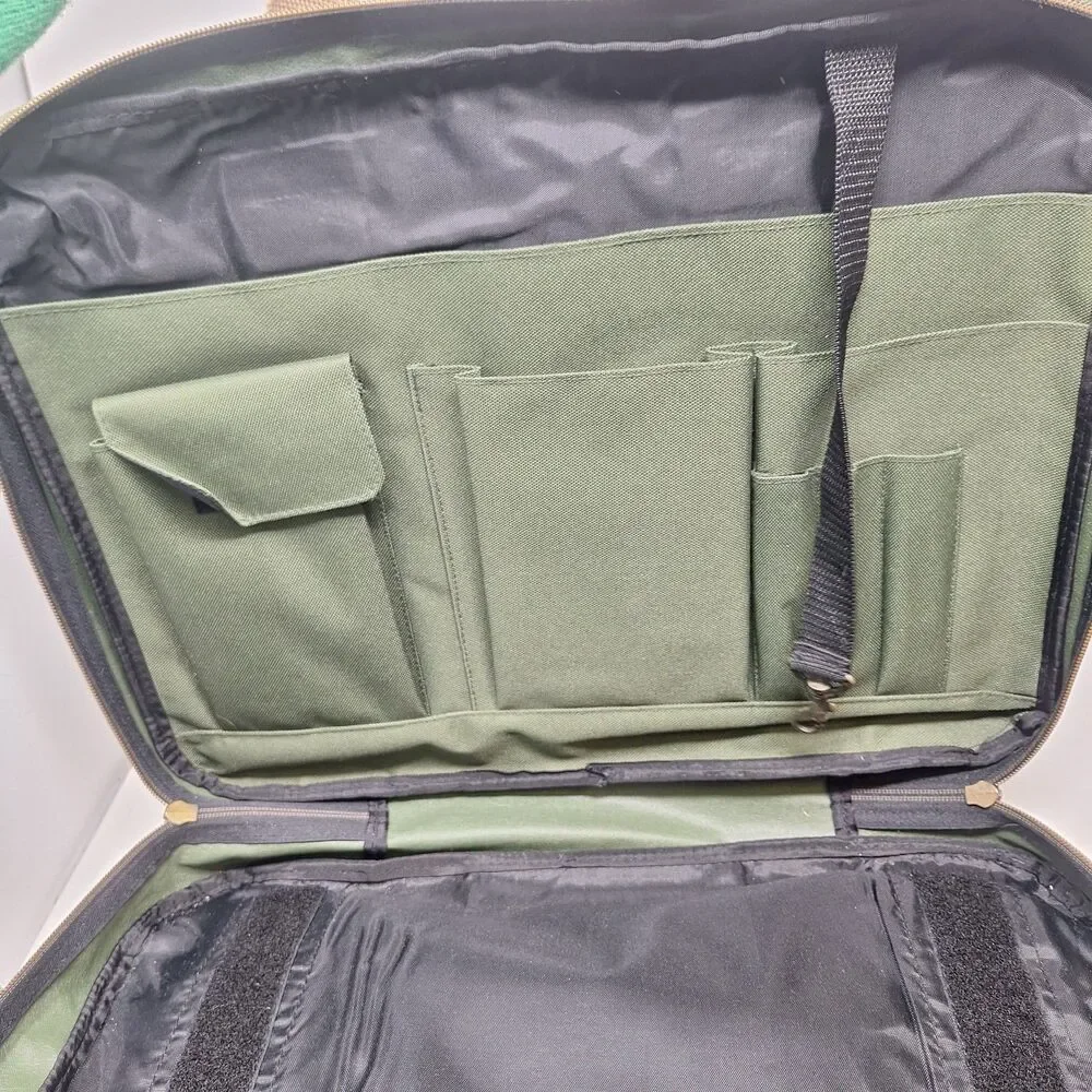 Totes Green Tan Canvas Laptop Swing Bag Travel Work Business Crossbody Strap